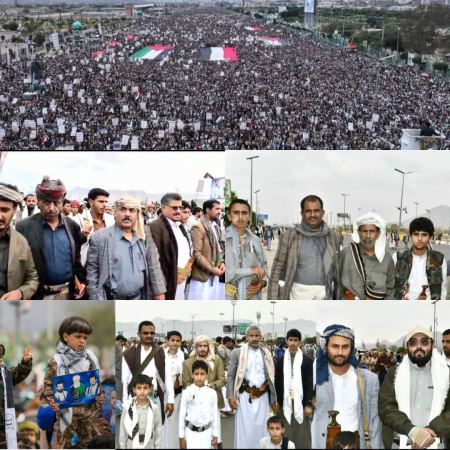 حشود مليونية بالعاصمة صنعاء في مسيرة "لا عزة لشعوب الأمة دون الانتصار لغزة"